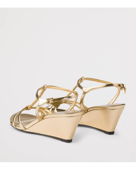 Prada Metallic Leather Wedge Sandals 55