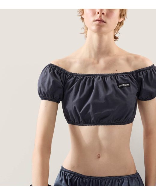 Miu Miu Blue Cotton Poplin Crop Top