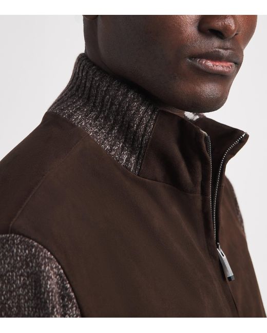 Paul & Shark Brown Suede Knitted-Sleeve Jacket for men