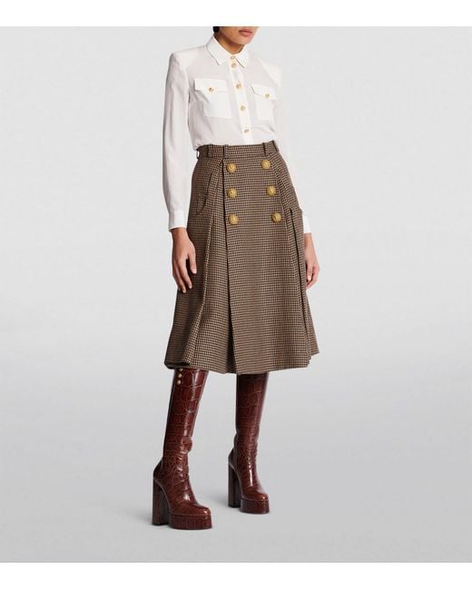 Balmain Brown Wool-blend Pleated Midi Skirt