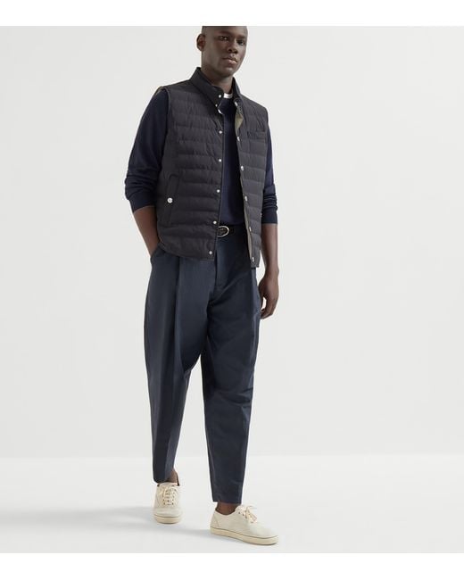 Brunello Cucinelli Blue Bonded Taffeta Down Gilet for men