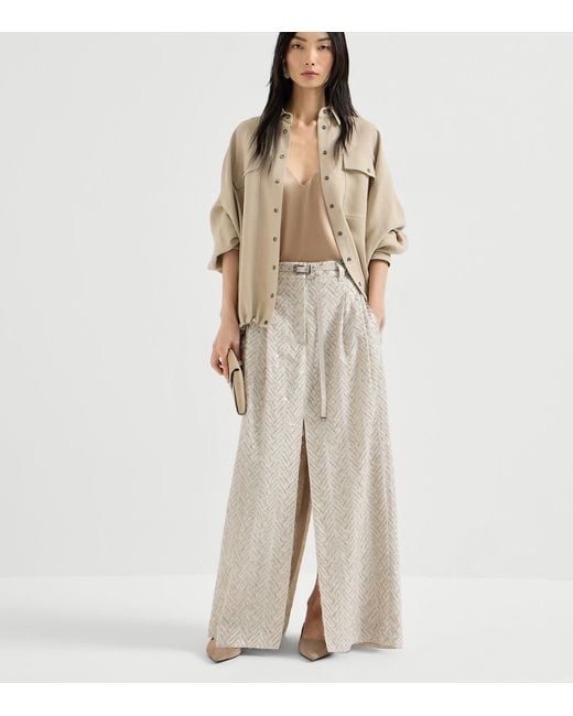 Brunello Cucinelli White Linen Sequinned Maxi Skirt