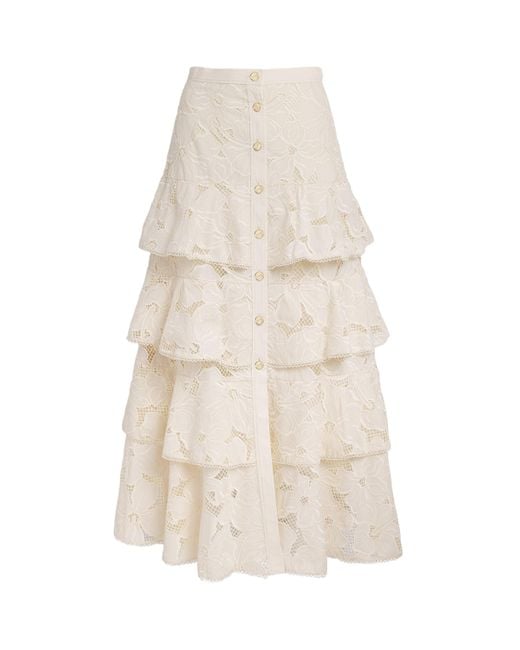 【海外限定】Sandroスカート☆Scalloped Floral Guipure-Lace Mi Sandro Guipure Floral Midi Skirt in White | Lyst