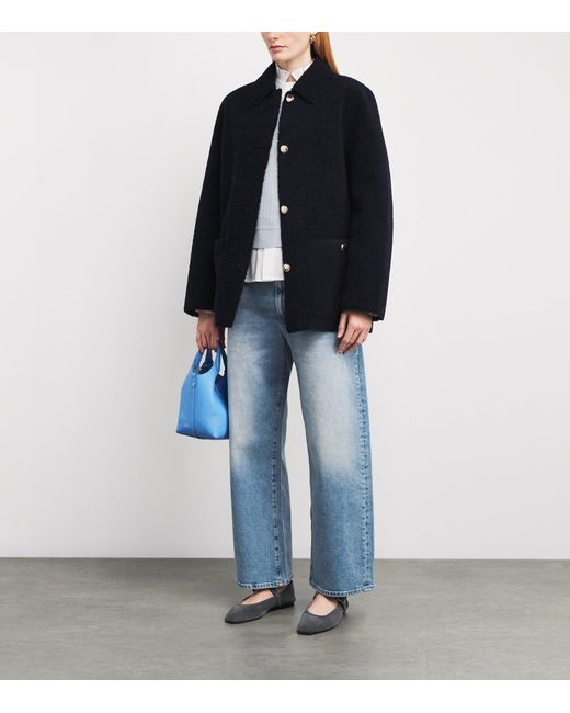 Maje Blue Faux Shearling Reversible Jacket
