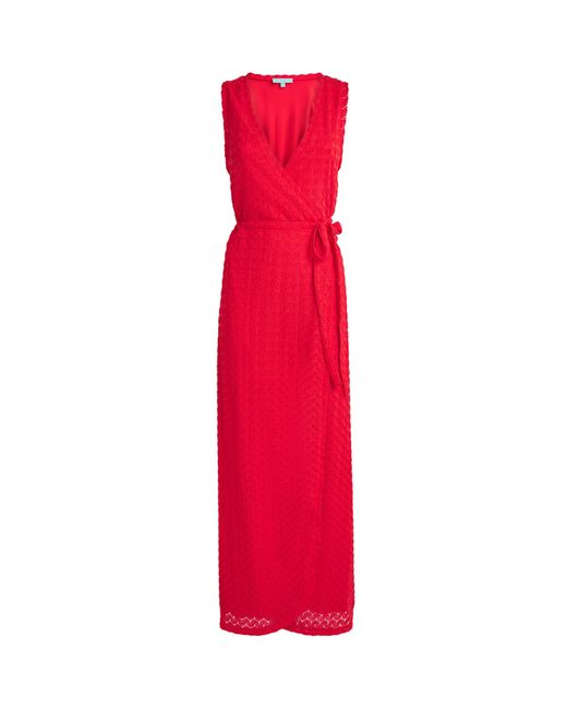 Melissa Odabash Red Crochet Zima Tie-Waist Kaftan