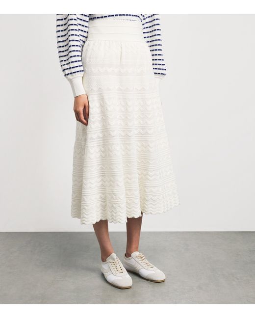 Molli White Cotton Crochet Midi Skirt