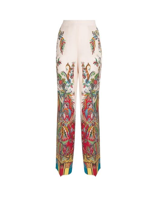 Etro White Silk Paisley Tailored Trousers
