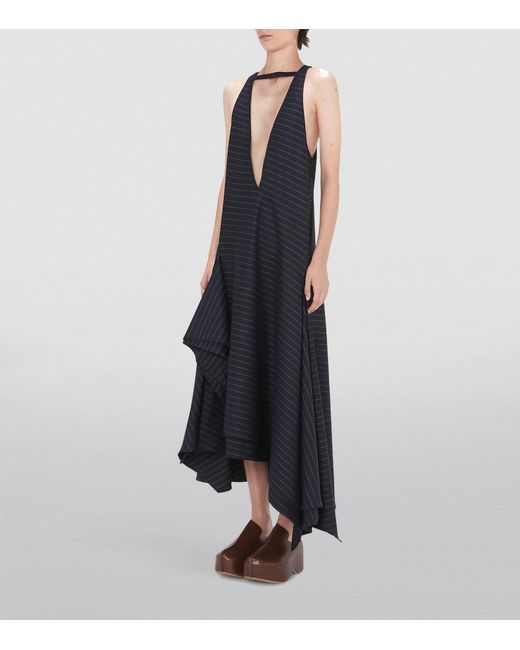 J.W. Anderson Black Wool-blend Asymmetric Pinstripe Maxi Dress