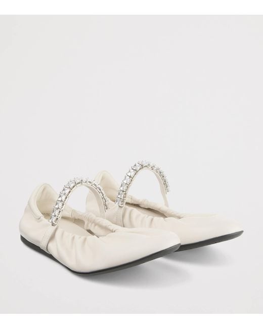 Jimmy Choo White Jade Embellished Leather Ballet Flats