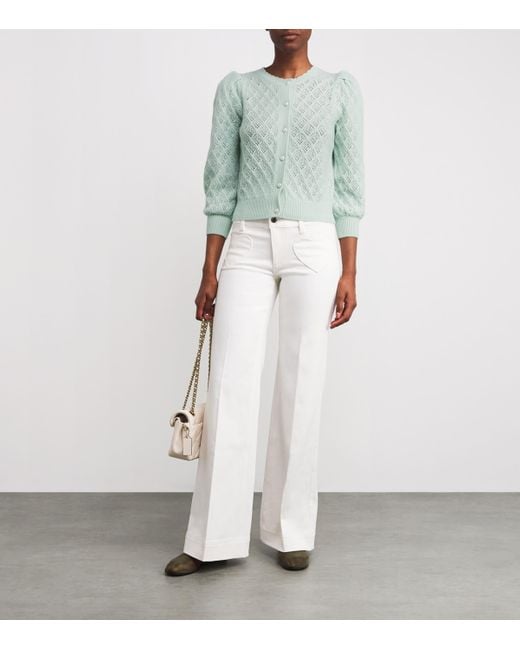 Alice + Olivia Green Cashmere Puff-Sleeve Doris Cardigan
