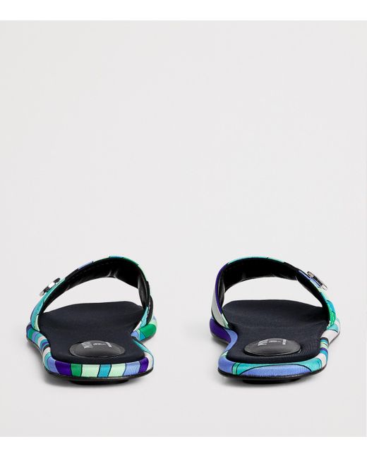 Emilio Pucci Blue Silk Printed Yummy Slides