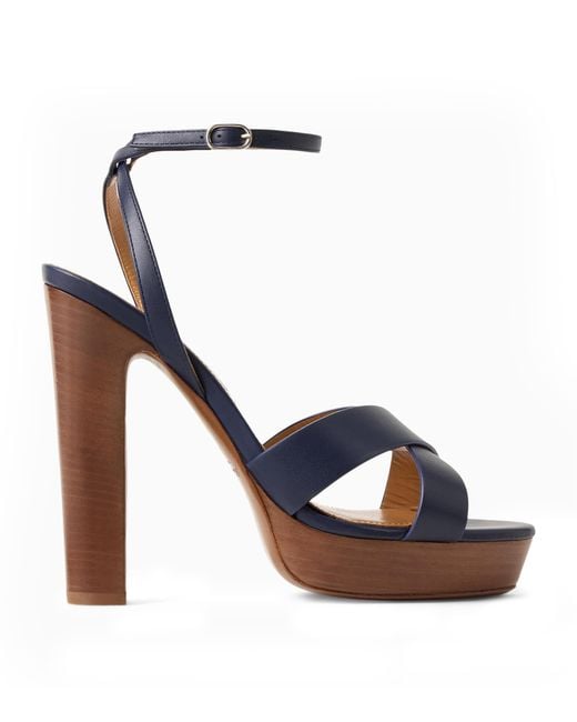 Ralph Lauren Blue Calfskin Cleary Platform Sandals 125