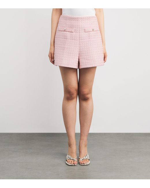 Sandro Pink Tweed Sequinned Check Shorts