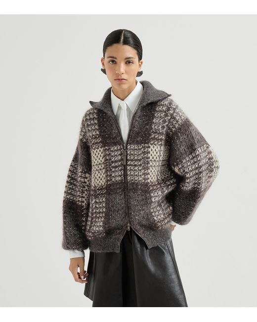 Brunello Cucinelli Gray Knitted Check Jacket