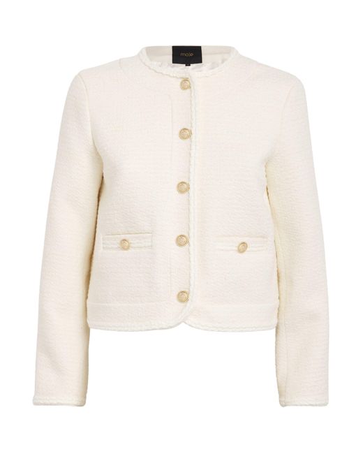 Maje Natural Tweed Button-Embellished Jacket