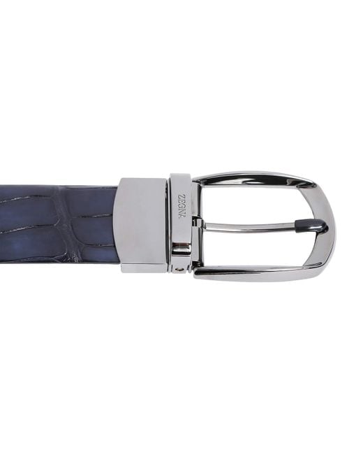 Zegna Blue Crocodile Leather Parentesi Belt for men