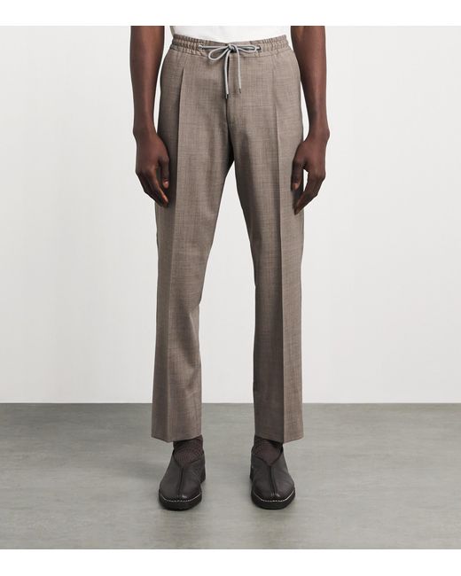 Corneliani Gray Stretch-Virgin Wool Drawstring Trousers for men