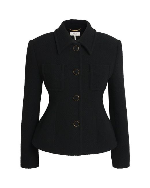 Chloé Black Wool-Blend Fitted Tailored Jacket