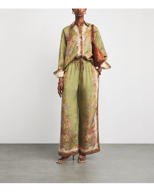 Zimmermann Green Silk Indra Wide-Leg Trousers