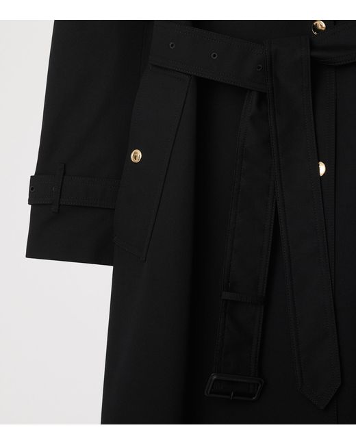 Burberry Black Gabardine Check-Collar Long Trench Coat