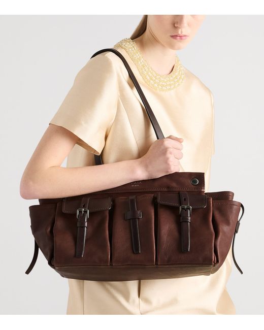 Prada Brown Large Buffalo Leather Route Tote Bag