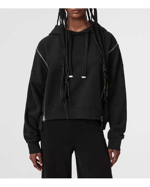 AllSaints Black Organic Cotton Zip-Detail Ciara Hoodie
