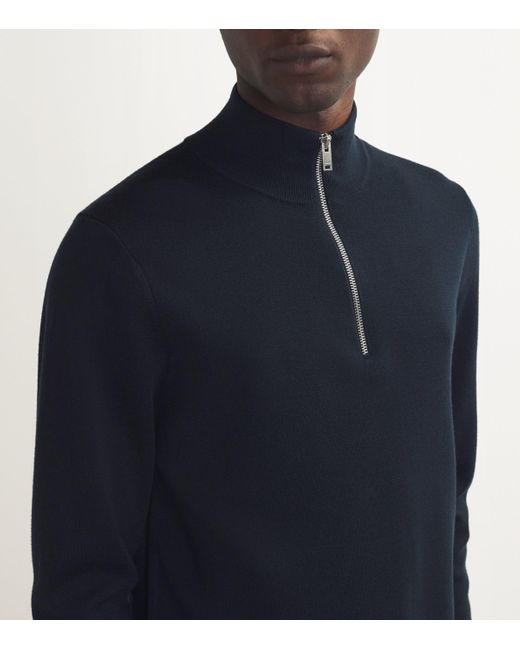 Sandro Blue Wool Quarter-Zip Sweater for men