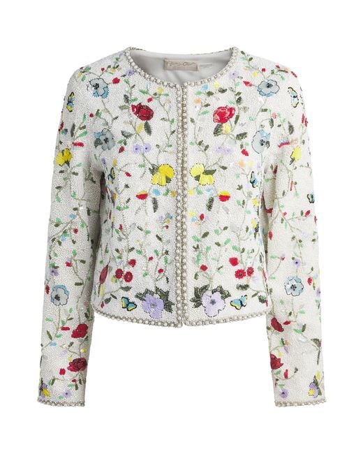 Alice + Olivia White Embellished Floral Kidman Jacket