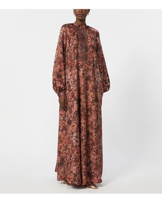 Max Mara Red Silk Twill Printed Maxi Dress