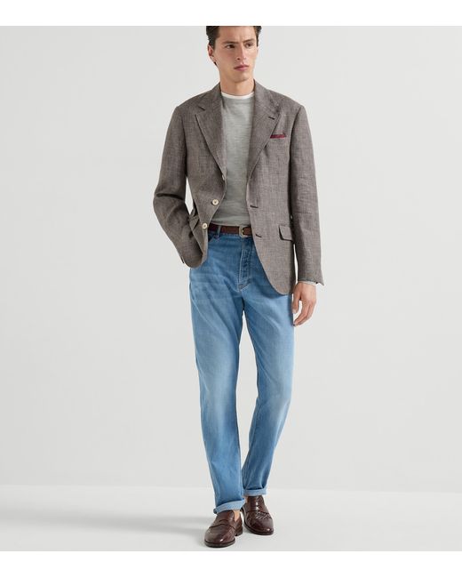 Brunello Cucinelli Gray Cashmere-Silk Crew-Neck Sweater for men