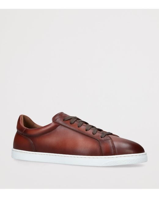Magnanni Shoes Brown Leather Low-Top Sneakers for men