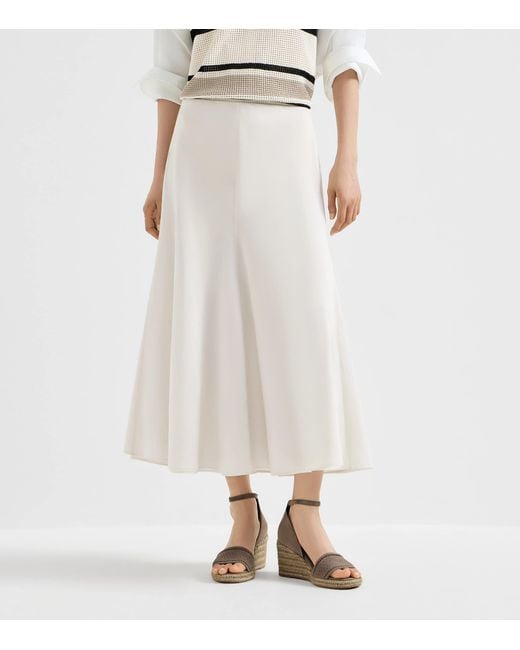 Brunello Cucinelli White Cotton Organza Midi Skirt
