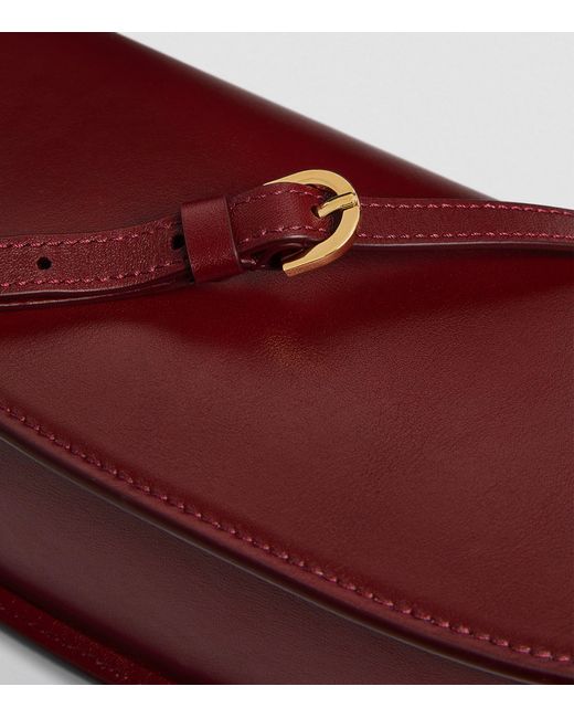 SAVETTE Red Leather Tondo Crescent Shoulder Bag