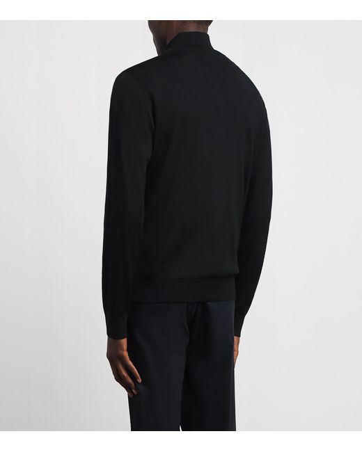 Pal Zileri Black Wool Zip-Up Cardigan for men