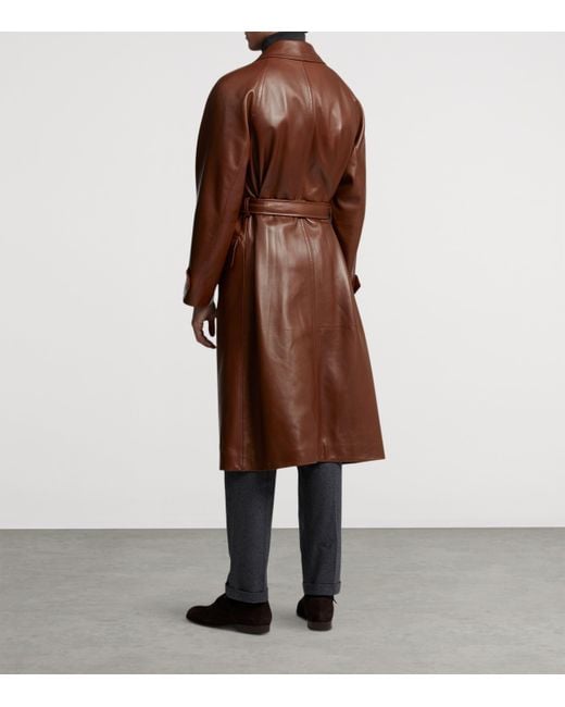 Dunhill Brown Archive Leather Trench Coat for men