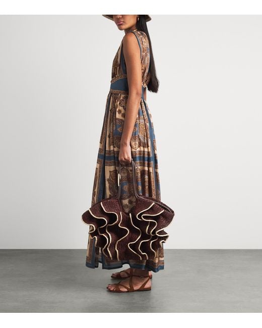 Zimmermann Brown Raffia Ruffled Goldentime Tote Bag