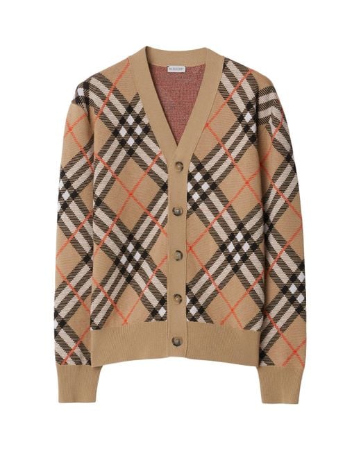 Burberry Brown Wool-Blend Check Cardigan for men