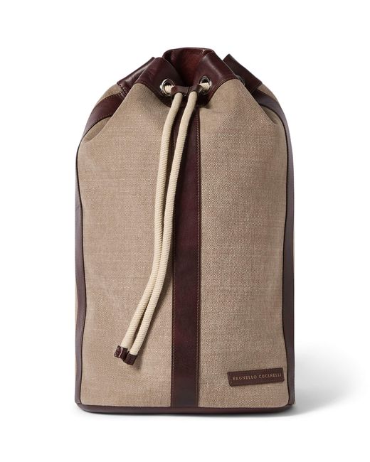 Brunello Cucinelli Brown Cotton-Linen Leisure Backpack for men