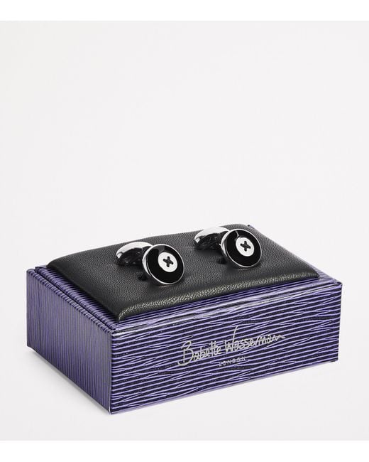 Babette Wasserman Black Rhodium-Plated Enamel Button Cufflinks for men