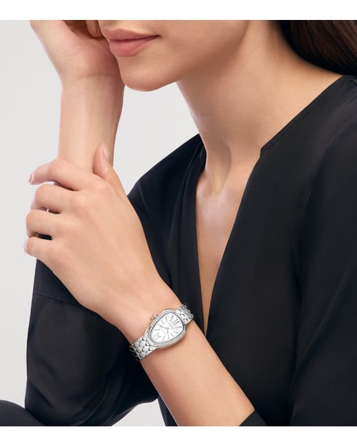BVLGARI White Stainless Steel And Diamond Serpenti Seduttori Watch