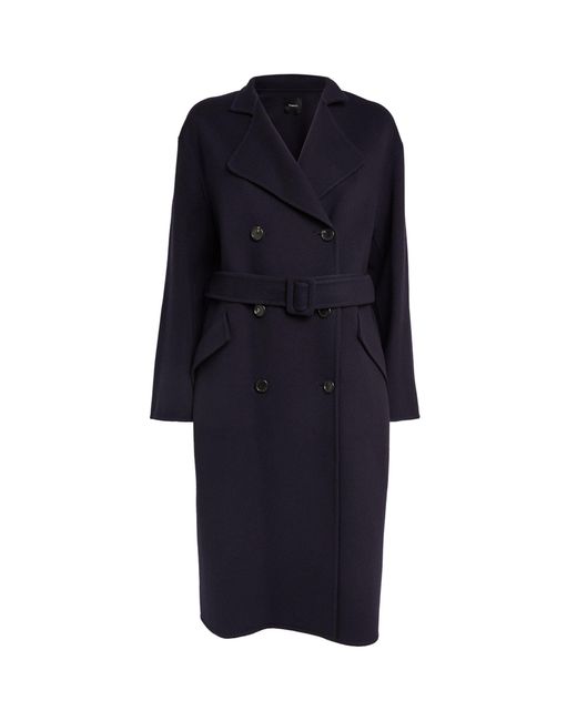 Theory Blue Wool-cashmere Belted Coat