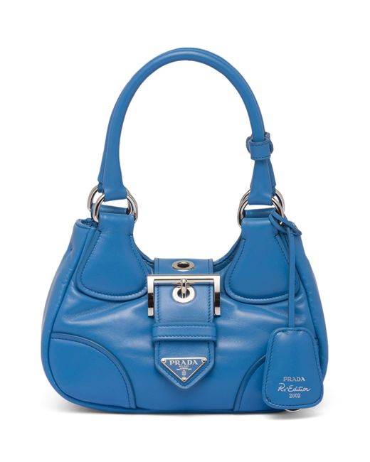 Prada Blue Small Leather Re-Edition Moon Shoulder Bag