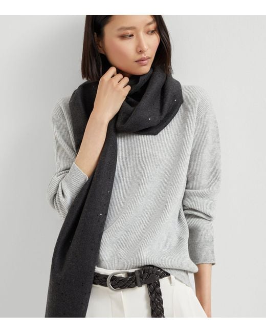 Brunello Cucinelli Black Cashmere-Silk Sequin Scarf