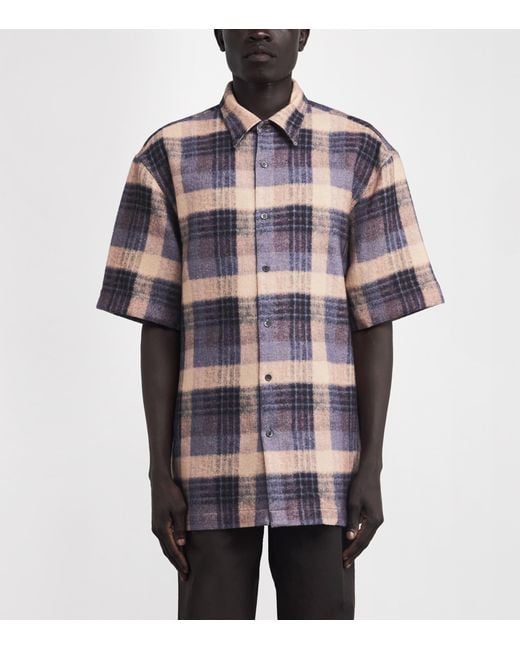Dries Van Noten Blue Wool Check Short-Sleeve Shirt for men