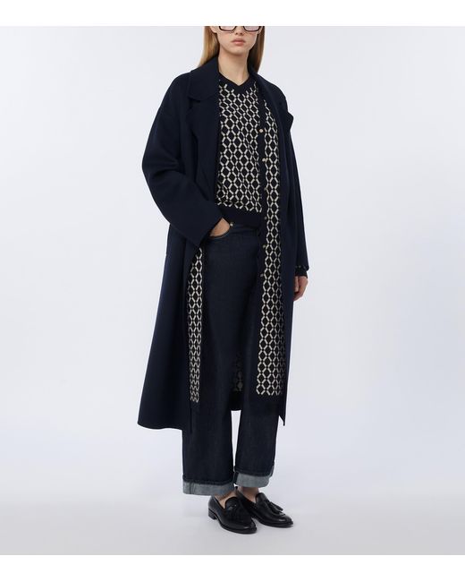 Max Mara Blue Virgin Wool Belted Coat