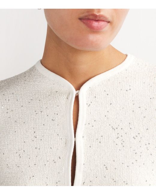 Maje White Knitted Sequinned Cardigan
