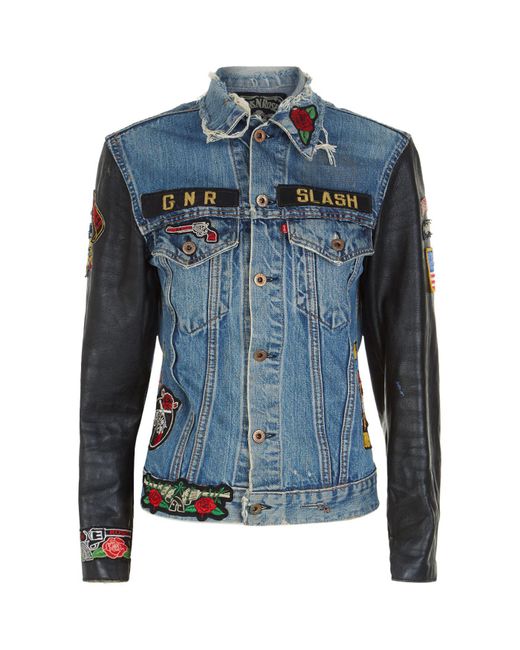 MadeWorn Blue Guns N' Roses Embellished Denim Jacket for men