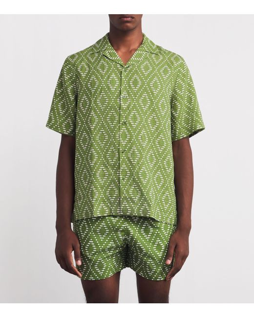 Frescobol Carioca Green Linen Raffia Roberto Shirt for men