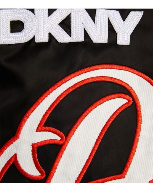 DKNY Black Embroidered Patchwork Varsity Jacket