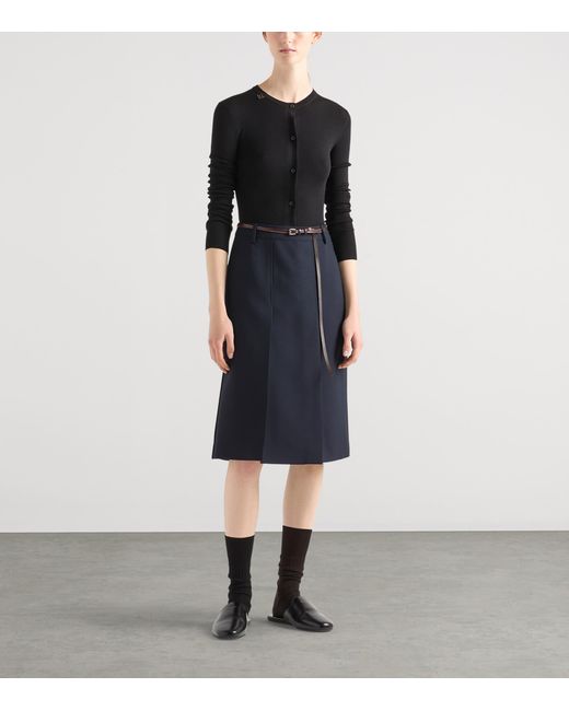 Prada Black Wool Ribbed Slim Cardigan